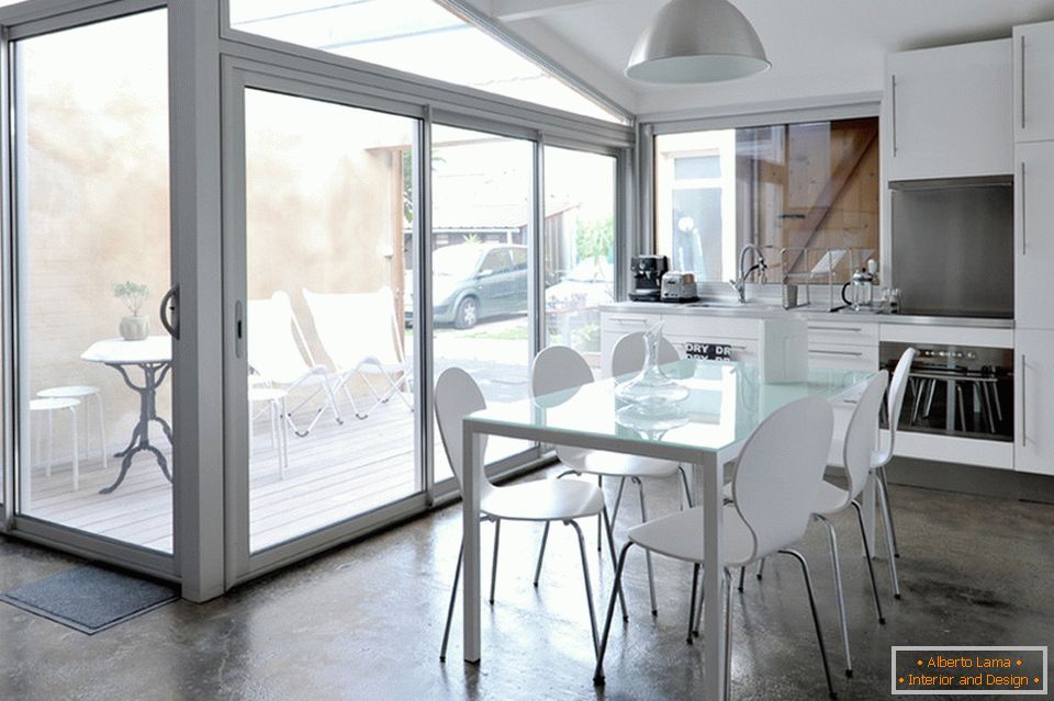 Kitchen and dining room in white color
