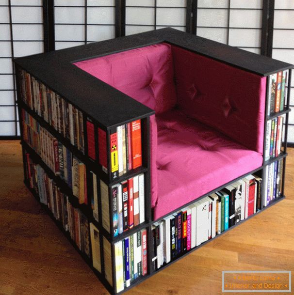 Armchair with cells for books