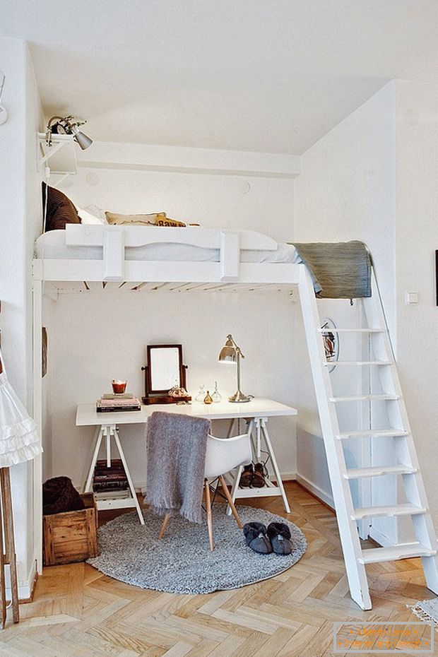 Cozy work place under a bunk bed