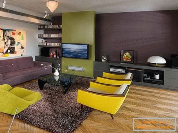 Design of the living room with yellow furniture