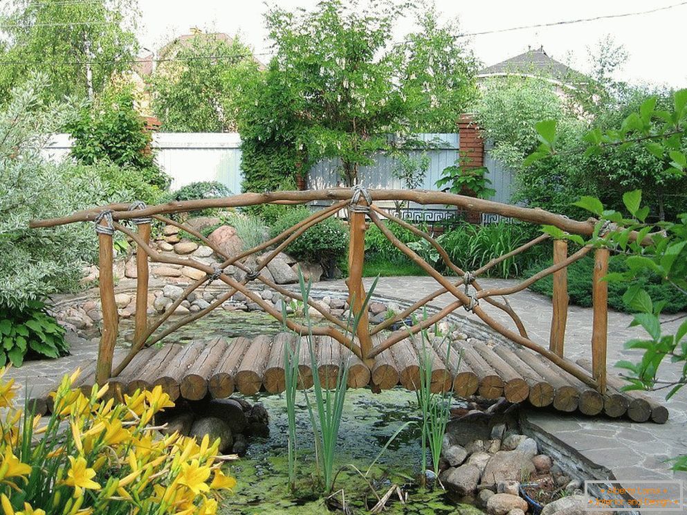 A log bridge across the pond