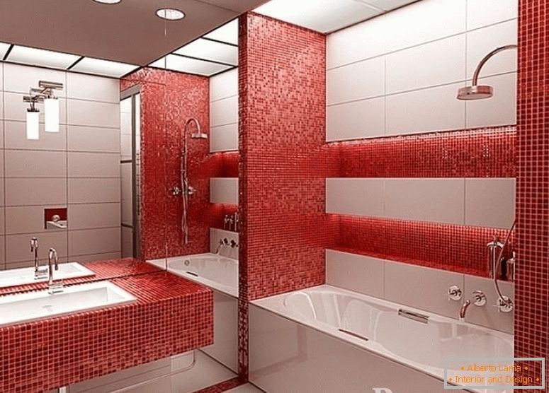Red mosaic in the bathroom