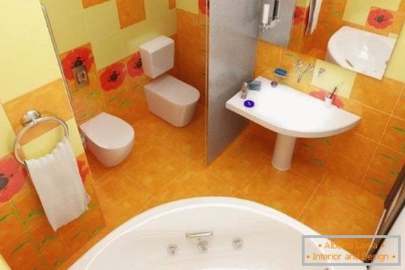 Design of the combined bathroom - photo in bright colors