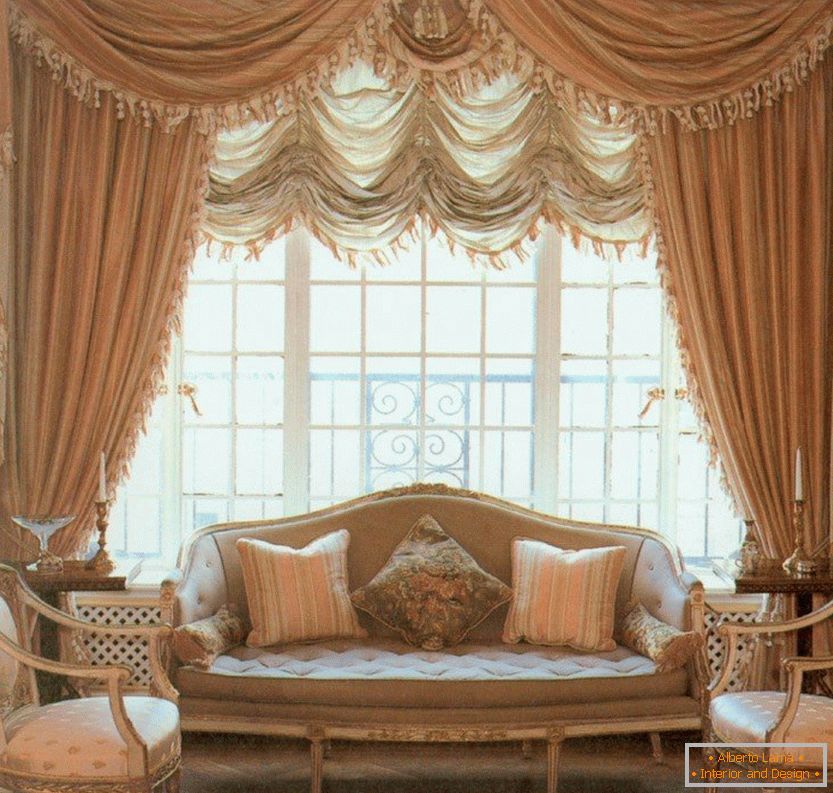 Interior with chic curtains and a sofa
