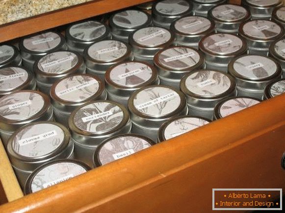 Jars of spices in the kitchen box