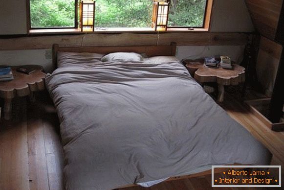 Bedroom of a small forest cottage in Japan