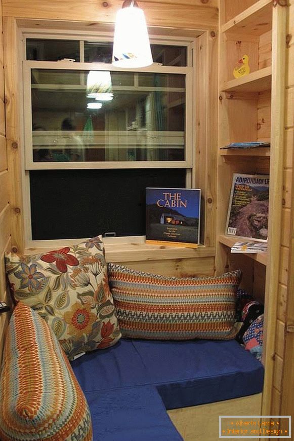 Interior of a small cottage on wheels Duck Chalet