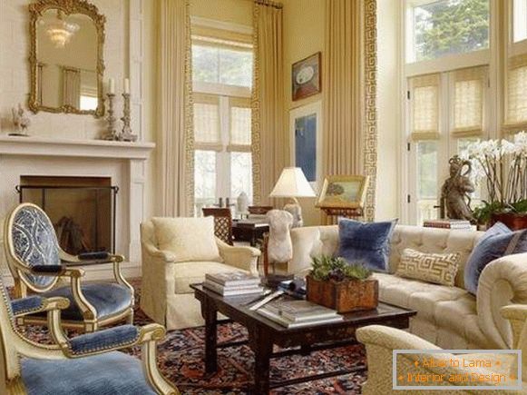 Luxurious interior of a living room in a private house in the style of a classic