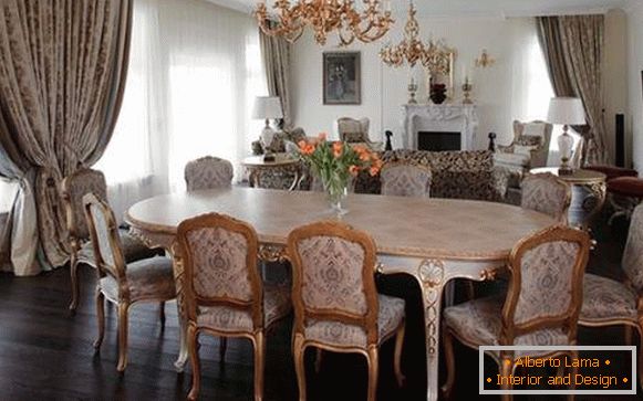 Interior of the dining room in a private house in a classic style