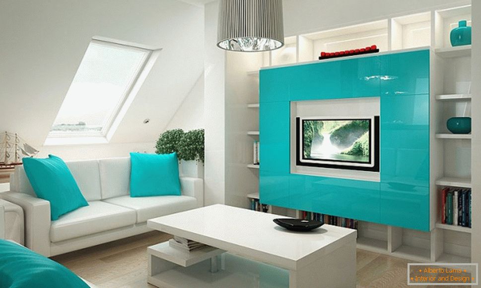 Turquoise accents in the design of a small apartment