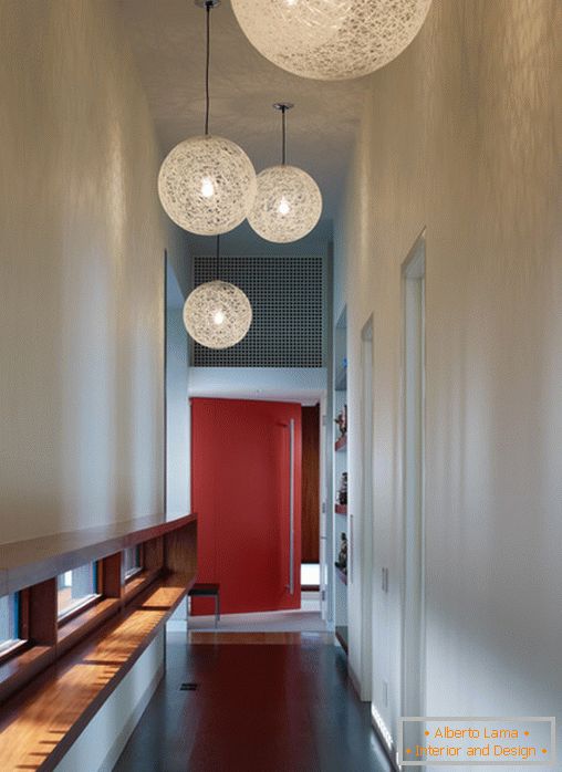Unusual spherical lamps in the hallway