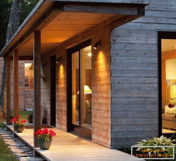 A small porch made of wood for a modern private house