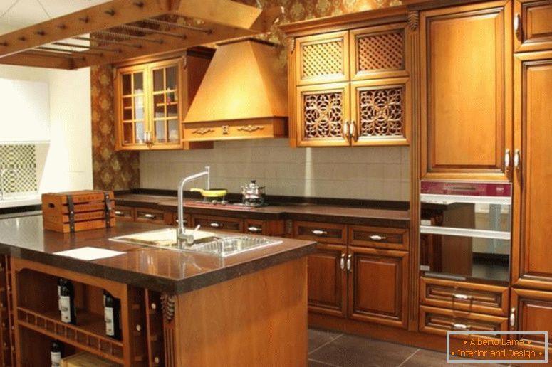 fashionable-wooden-wardrobe-for-kitchen-design lighting-idea-in-ceiling-along black-granite-countertop-kitchen-island_white-tile-wall-backsplash-jpg