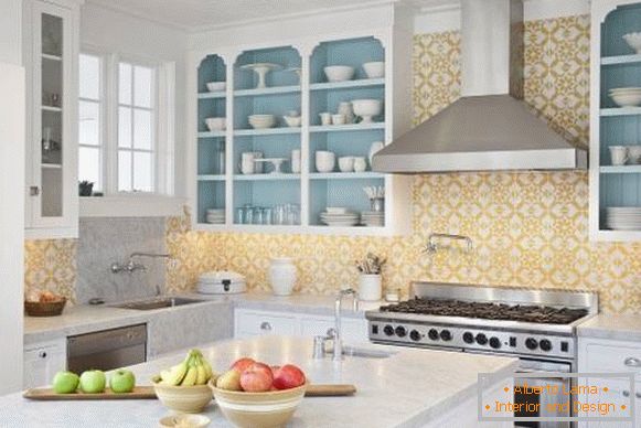 Idea for kitchen design with wallpaper
