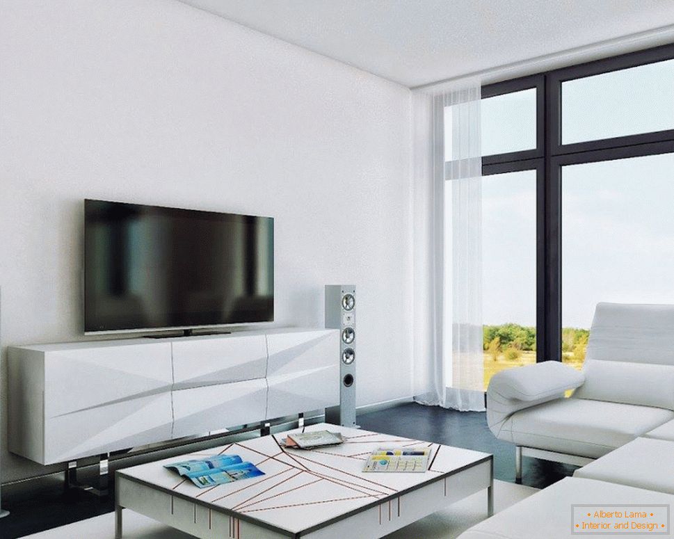 White color in the interior of the living room
