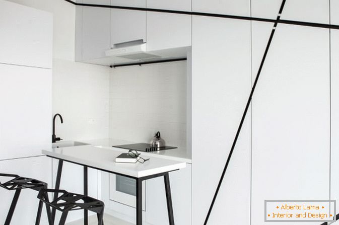 Kitchen studio apartment in black and white