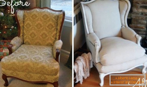 Restoration of upholstered furniture - photo of armchair before and after repair