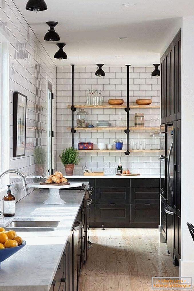 Design of a narrow Scandinavian style kitchen