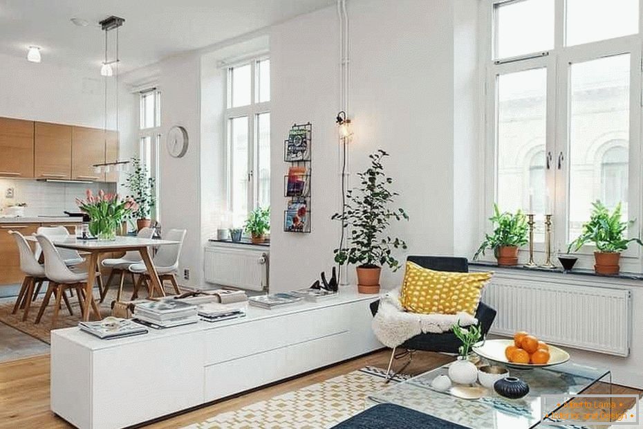 Studio apartment design in Scandinavian style