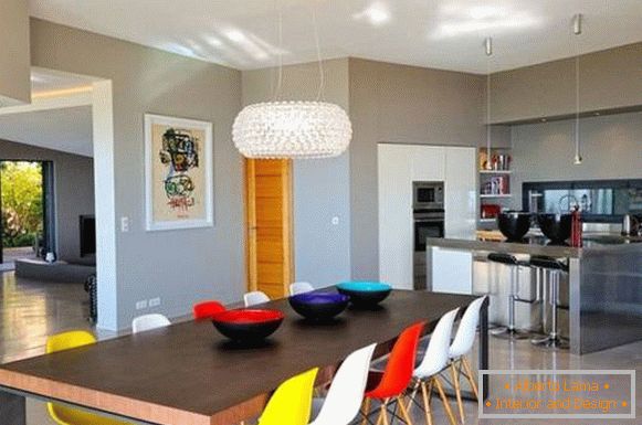 Bright fashionable decor in the interior of the kitchen in the photo