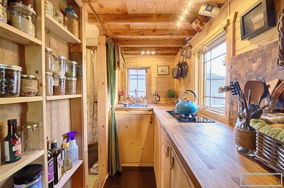 Kitchen of a small wooden cottage