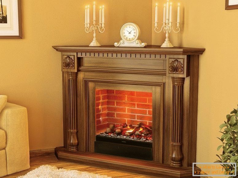 Symmetrical corner fireplace in the interior
