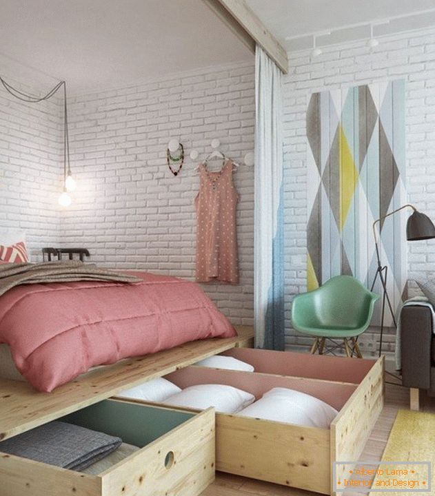 Design odnushki with a niche under the bedroom