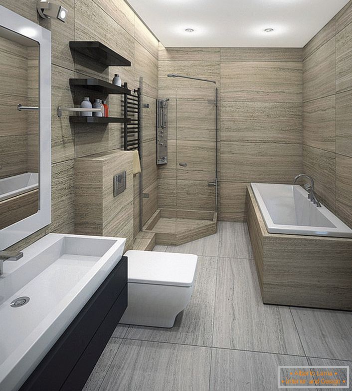 A spacious minimalist bathroom is suitable for shower lovers, and for those who prefer bathing.