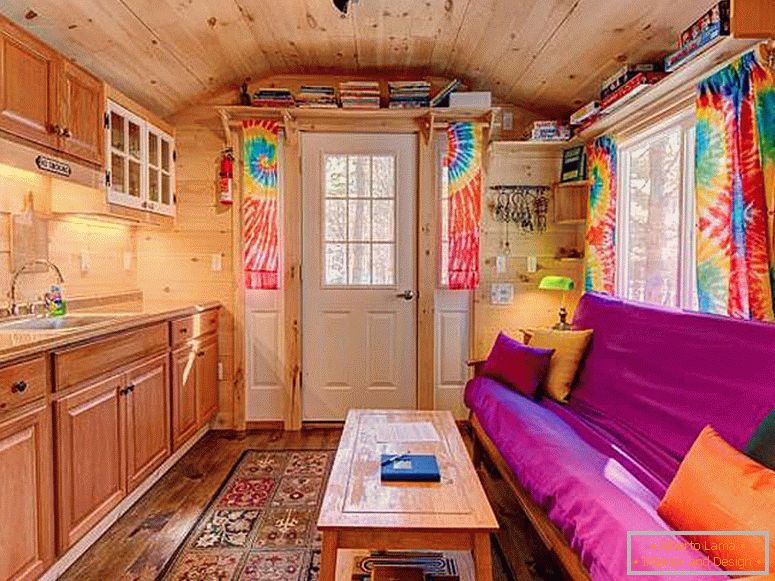 The interior of an unusual small house