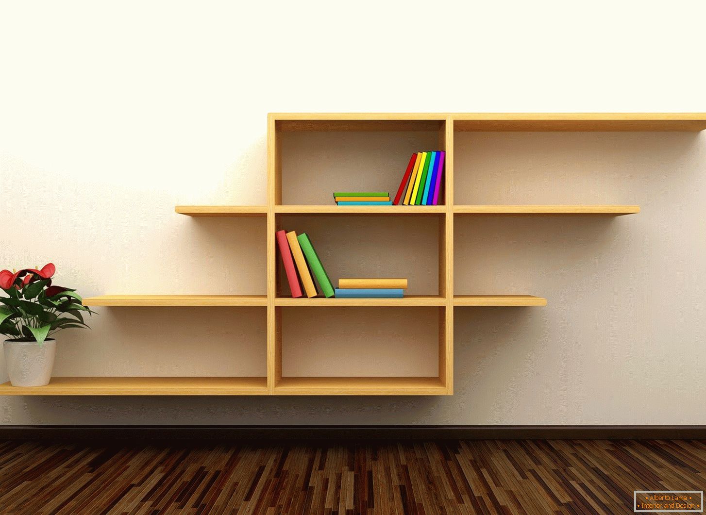 Decorative and stylish shelves on the wall in the interior
