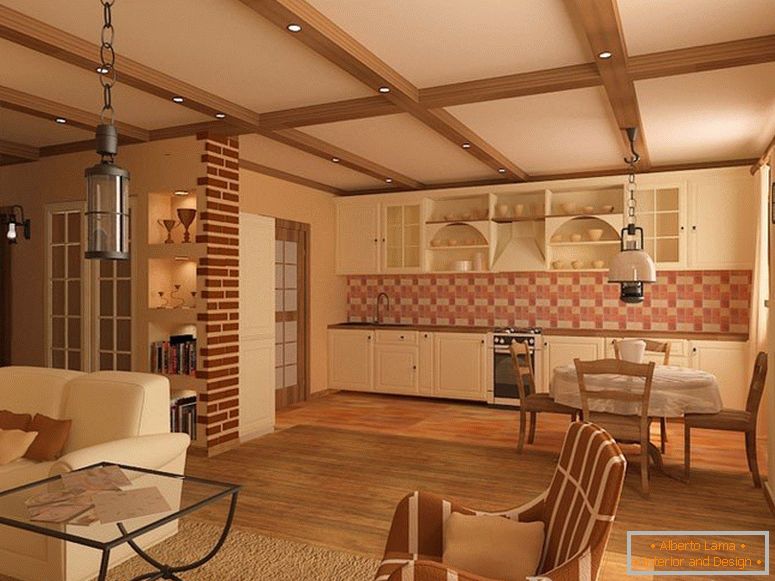 Decorative ceiling beams in the interior
