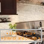 Decorative stone in the interior of the kitchen +70 photo