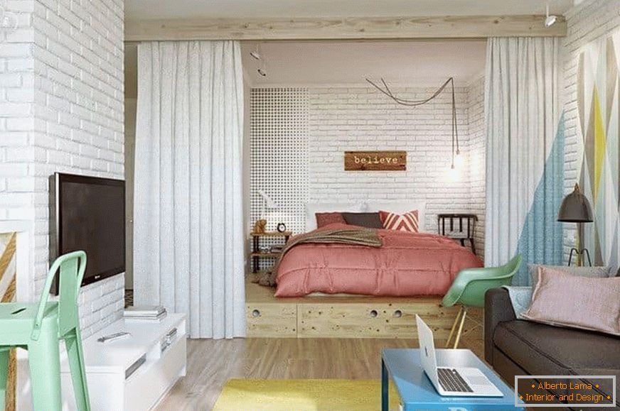 Design of the living room bedroom - examples of combining