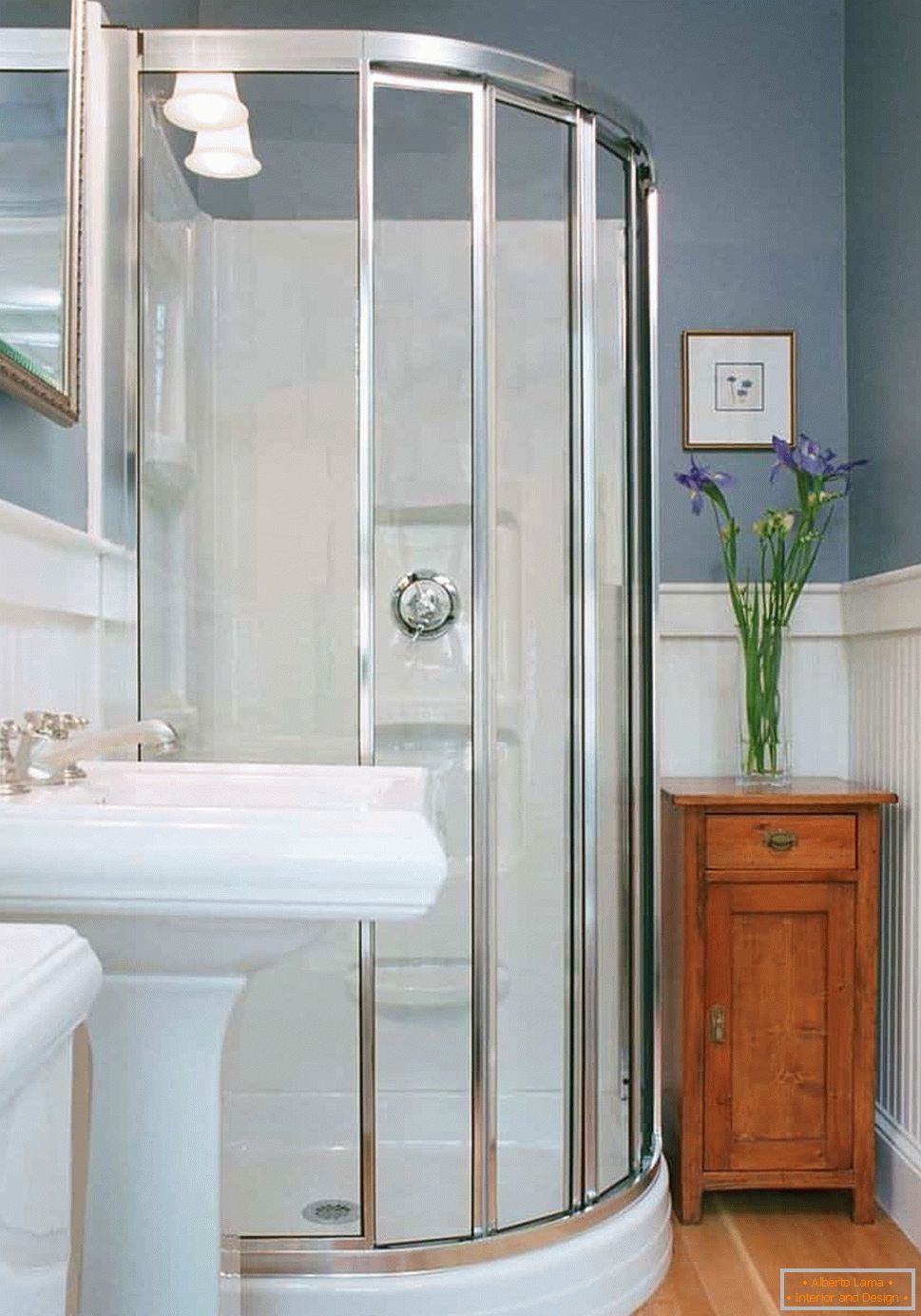 Interior design of a small bathroom without a toilet