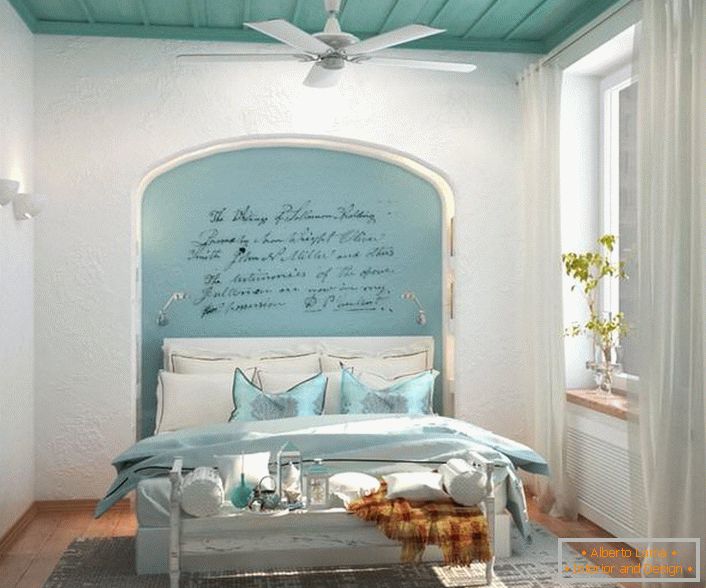 Interior design of the bedroom in the mediterranean style