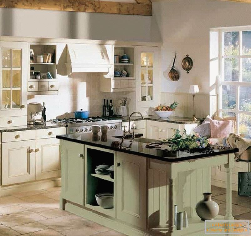 Kitchen design in rustic style - interior decoration with