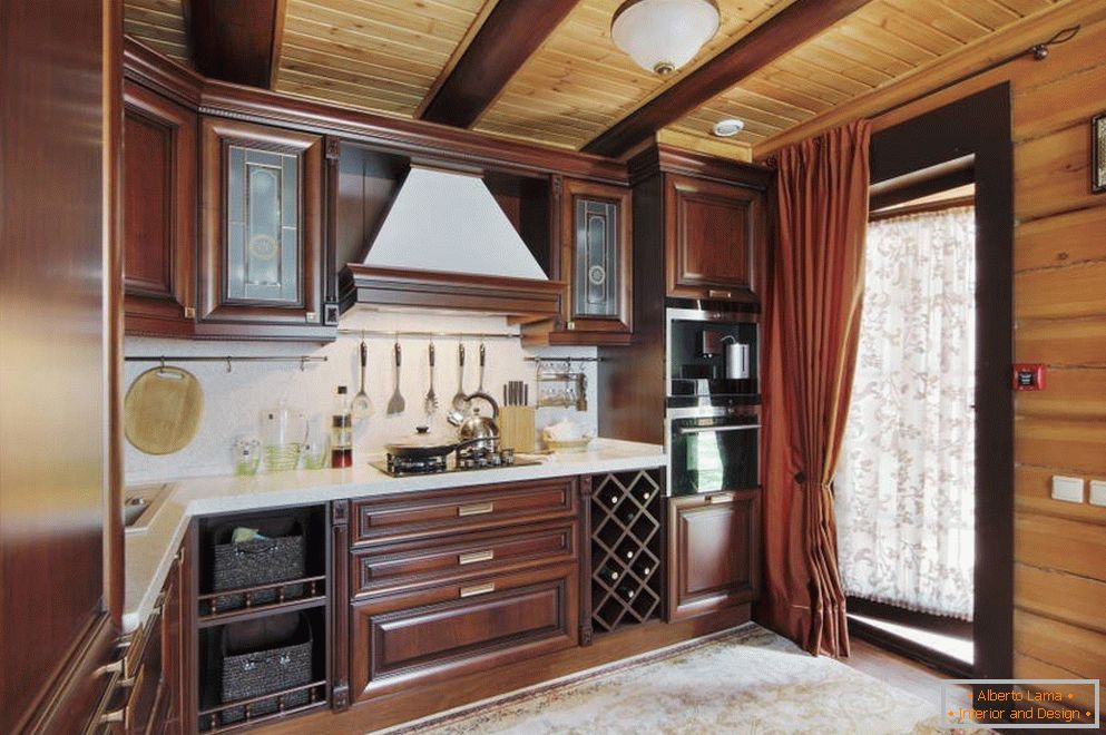 Kitchen design in a wooden house - 60 examples of interior