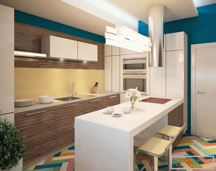 Design solutions in the design of the kitchen 12 sq.m. m.