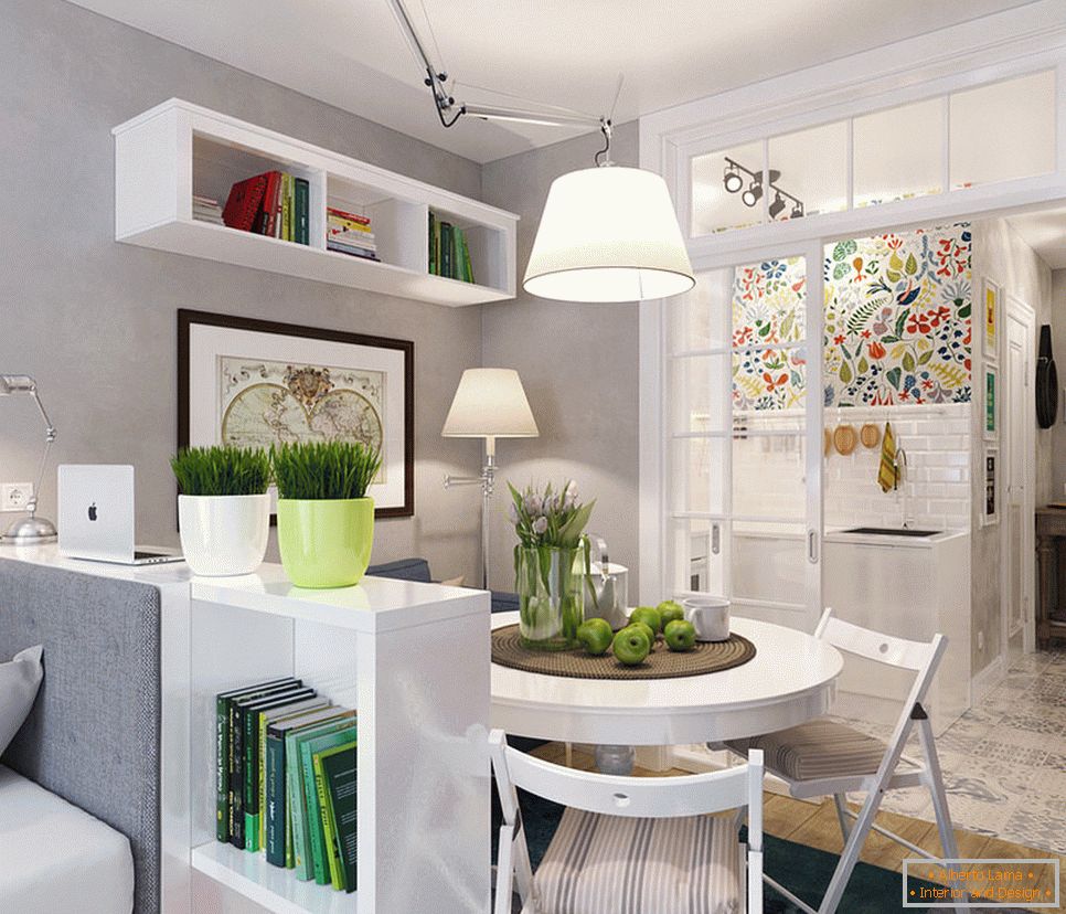 Design interior studio apartment area of 25 square meters.