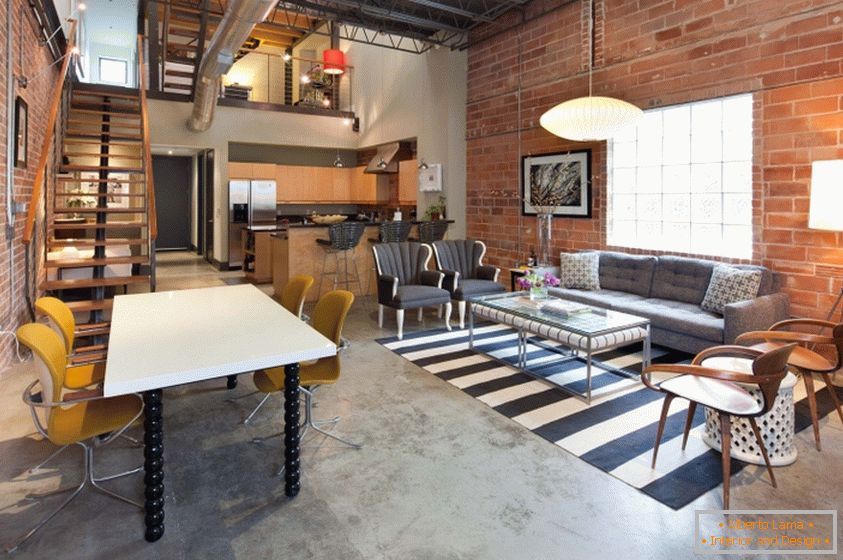 Living room in loft style: non-traditional design with