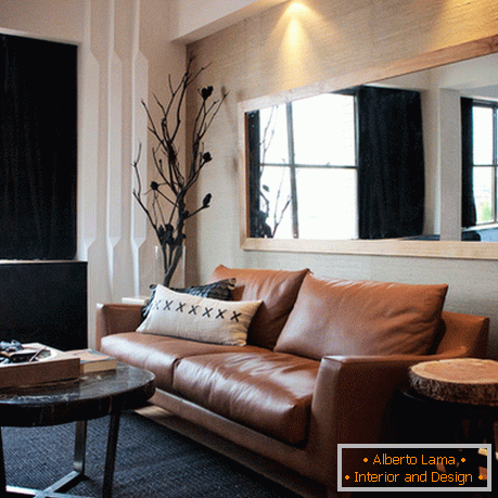 Interiors of small living rooms with a visual increase in