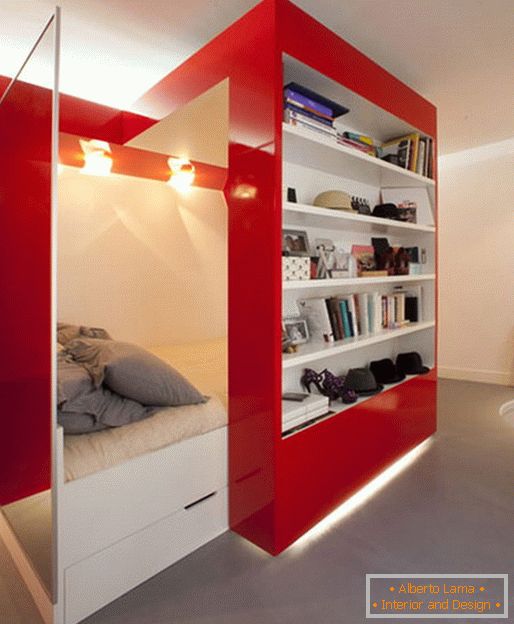 Bed-office or original design of the bedroom red nest by