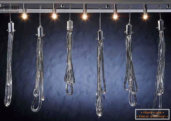 Laconic forms of ceiling chandeliers high-tech (50 photos of