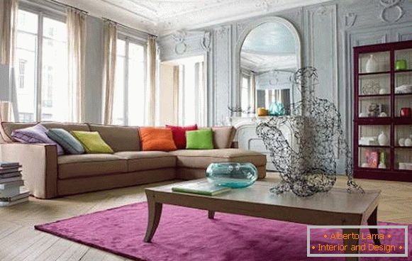 Fashionable carpets in the interior of the living room -
