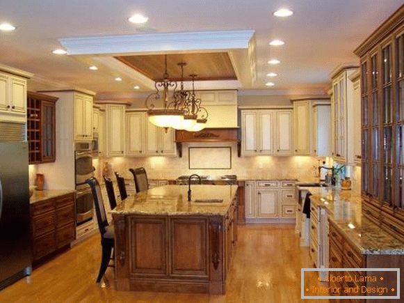Arrangement of spotlights on a tension ceiling (photos and