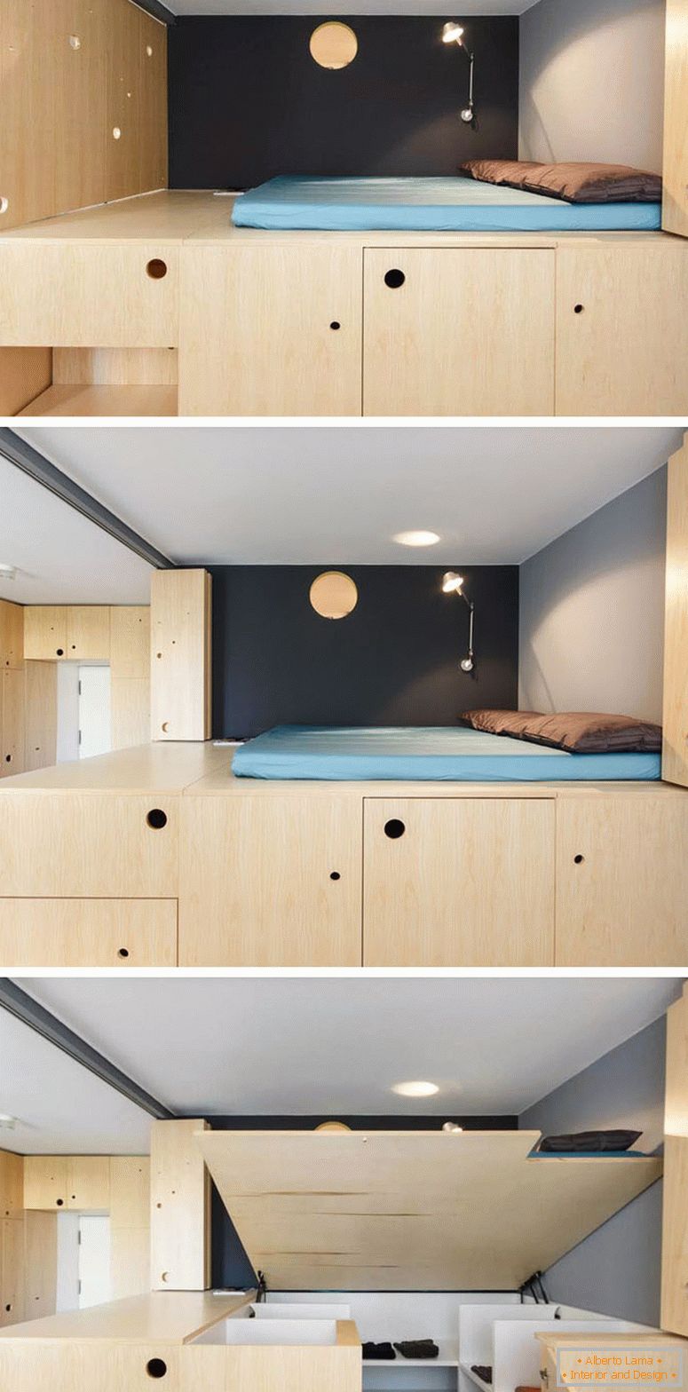 The interior of a small apartment in milan transformed to