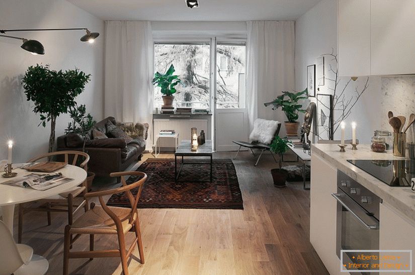Cozy interior of a small apartment in scandinavian style