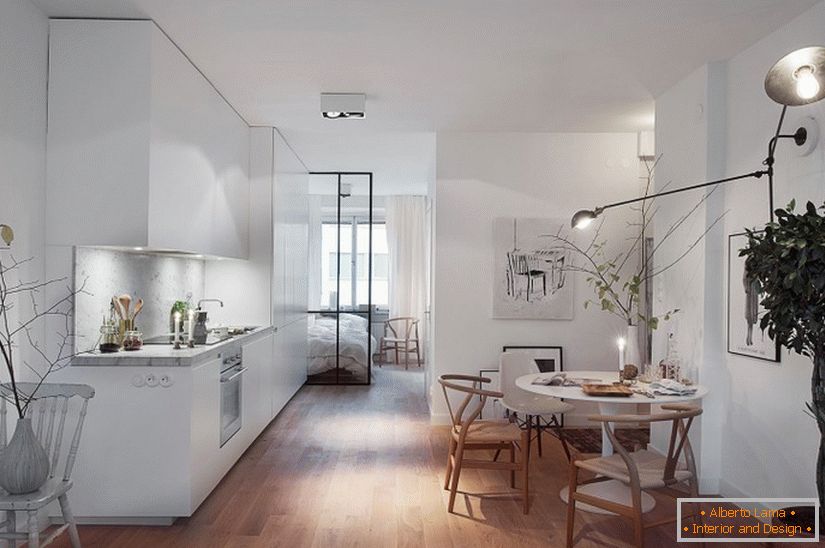 Cozy interior of a small apartment in scandinavian style