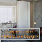 Zoning the room into the bedroom and the living room: the